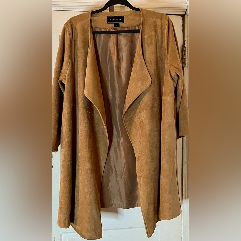 Faux suede Womens swing coat gently used. Tan size L - Picture 1 of 3